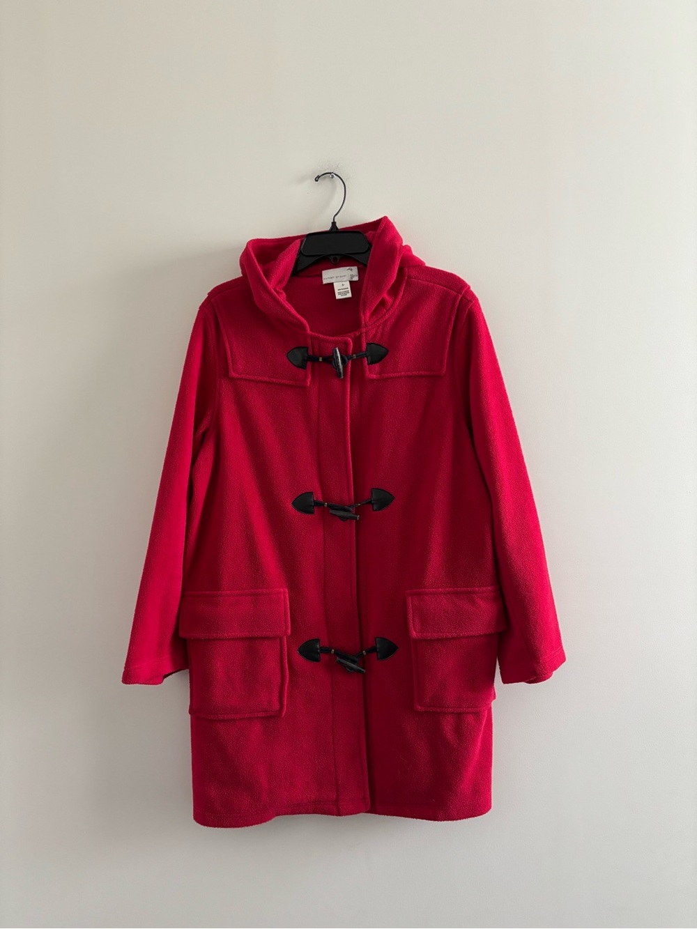 VTG Susan Graver Duffle Coat Red Fleece Hooded Toggle Women S Preppy Outdoor 90s